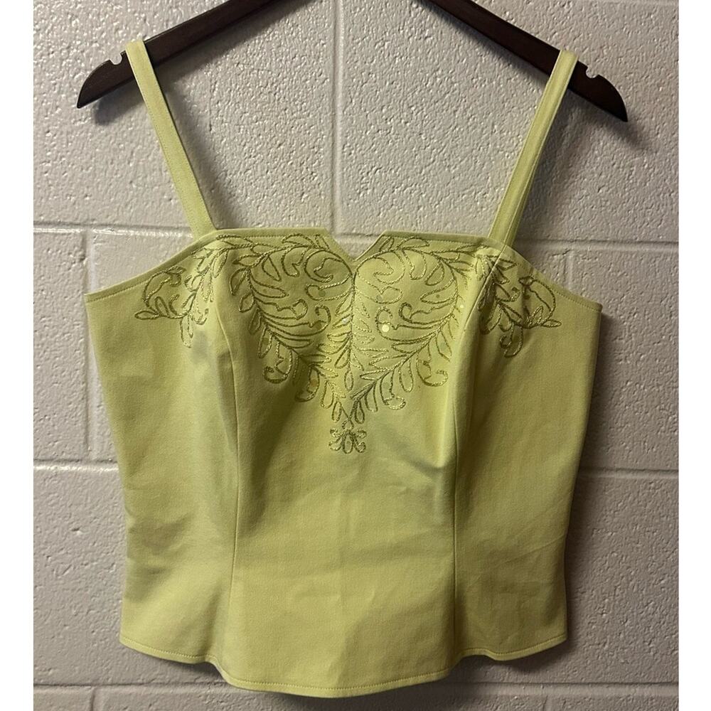 St. John Sport Y2K Lime Embroidered Sequin Cami Blouse Top Medium Going Out - Picture 3 of 11